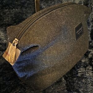 Burberry Fragrance LG Black Cosmetic Bag Makeup Pouch w/ Gold Zip & Check Detail